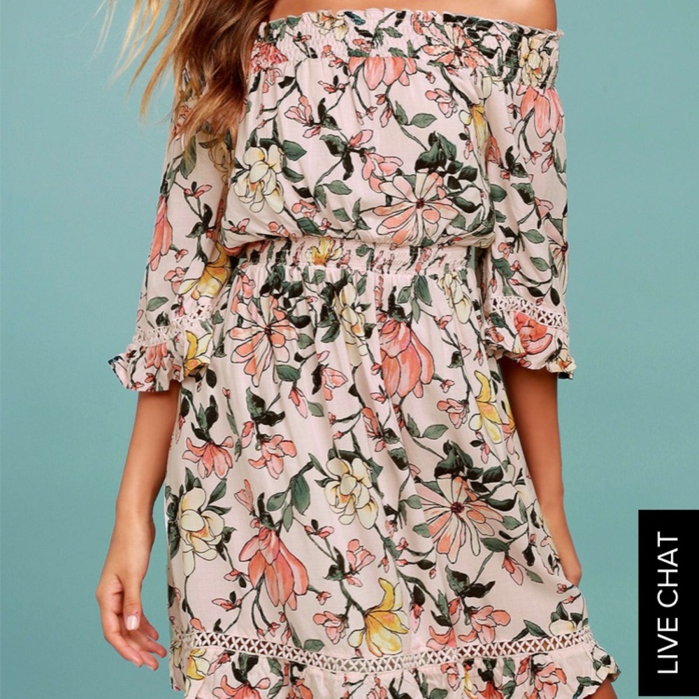 Lulus Floral Print Off the Shoulder Dress